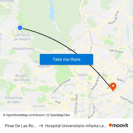 Pinar De Las Rozas to Hospital Universitario Infanta Leonor map