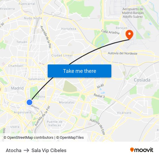 Atocha to Sala Vip Cibeles map