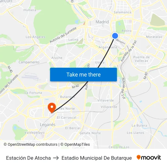 Estación De Atocha to Estadio Municipal De Butarque map