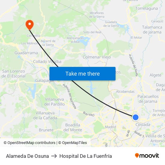 Alameda De Osuna to Hospital De La Fuenfría map