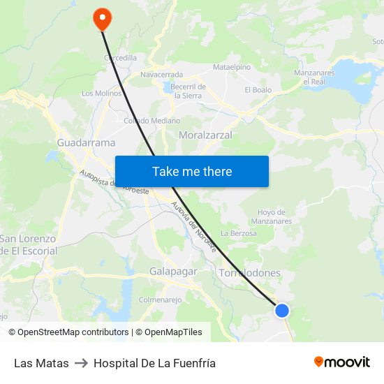 Las Matas to Hospital De La Fuenfría map