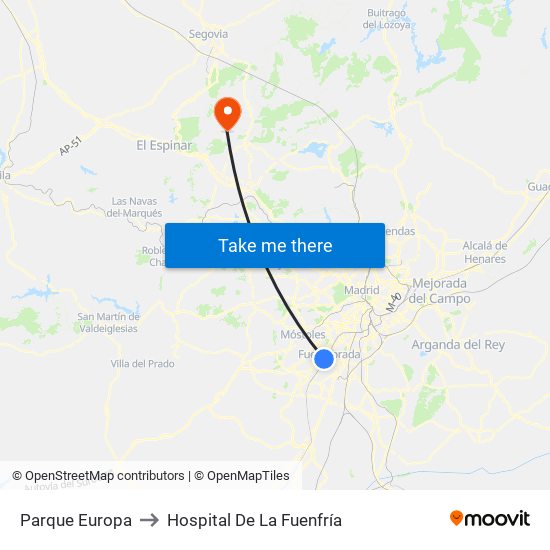 Parque Europa to Hospital De La Fuenfría map