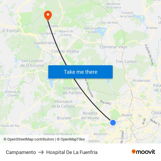 Campamento to Hospital De La Fuenfría map