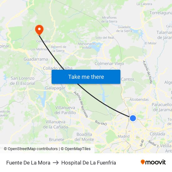 Fuente De La Mora to Hospital De La Fuenfría map