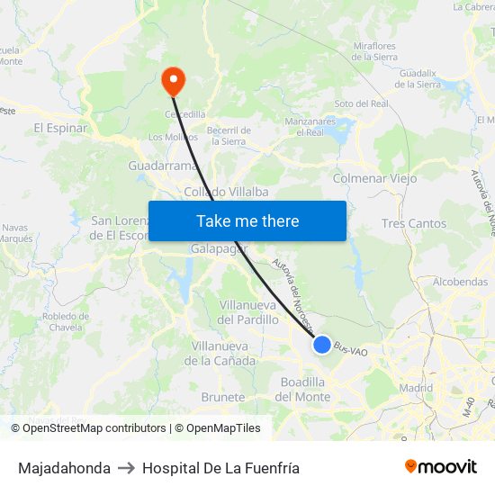 Majadahonda to Hospital De La Fuenfría map