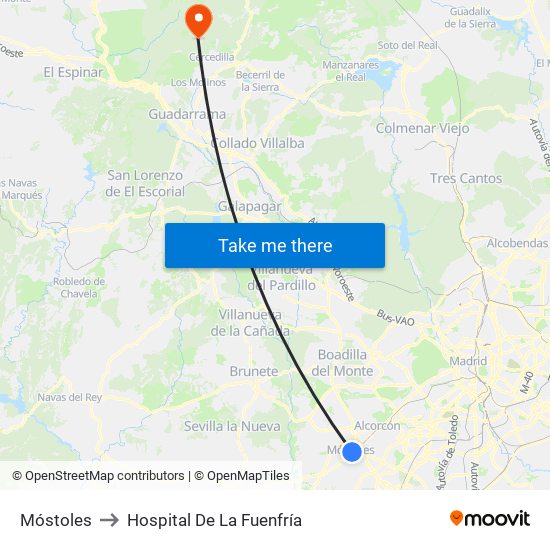 Móstoles to Hospital De La Fuenfría map