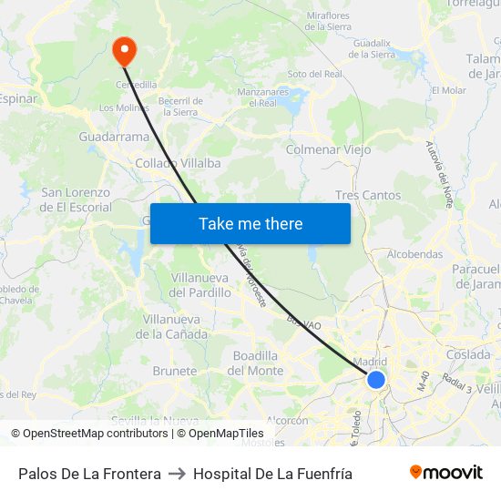 Palos De La Frontera to Hospital De La Fuenfría map