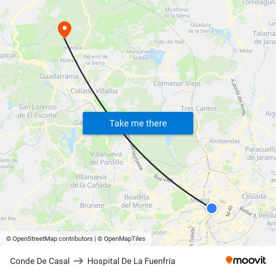 Conde De Casal to Hospital De La Fuenfría map