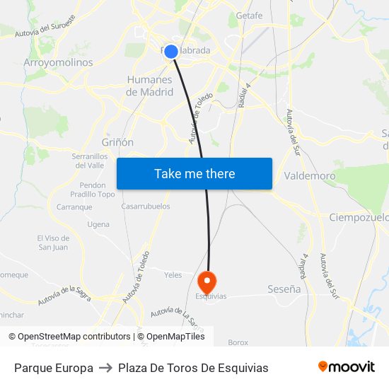 Parque Europa to Plaza De Toros De Esquivias map