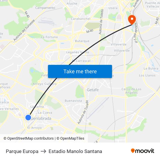 Parque Europa to Estadio Manolo Santana map