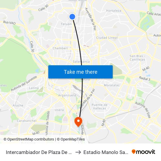 Intercambiador De Plaza De Castilla to Estadio Manolo Santana map