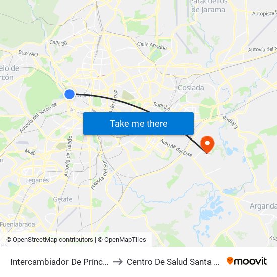 Intercambiador De Príncipe Pío to Centro De Salud Santa Mónica map