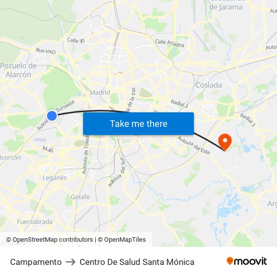 Campamento to Centro De Salud Santa Mónica map