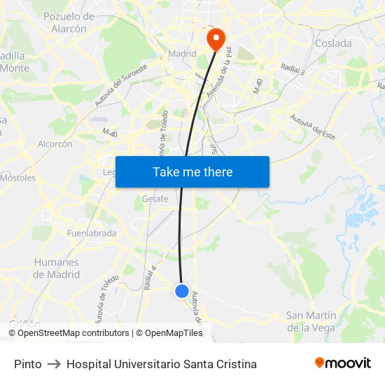 Pinto to Hospital Universitario Santa Cristina map