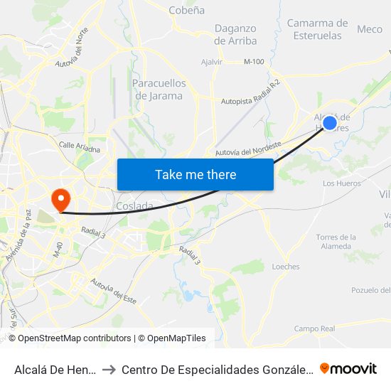 Alcalá De Henares to Centro De Especialidades González Bueno map