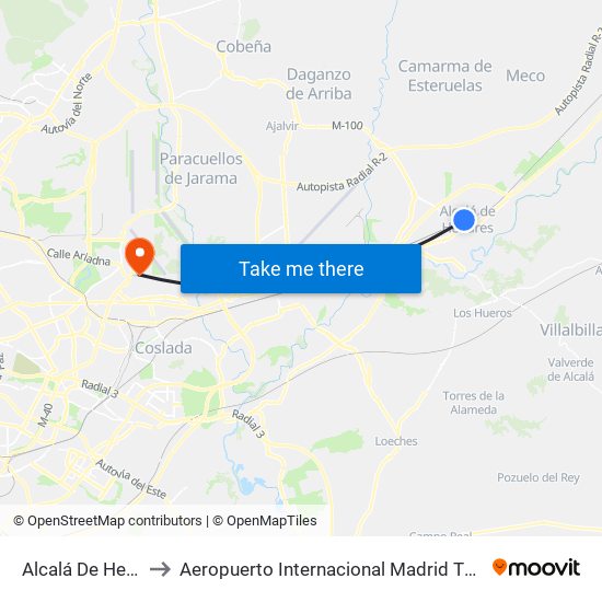 Alcalá De Henares to Aeropuerto Internacional Madrid T1 (Check In) map