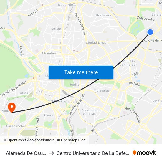 Alameda De Osuna to Centro Universitario De La Defensa map
