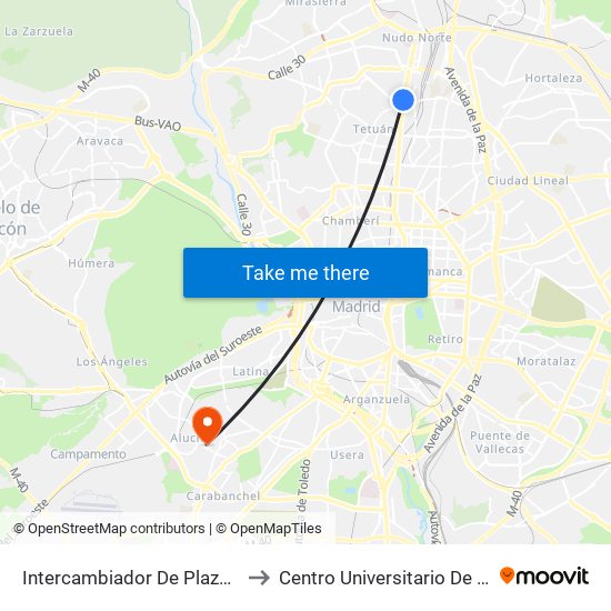 Intercambiador De Plaza De Castilla to Centro Universitario De La Defensa map