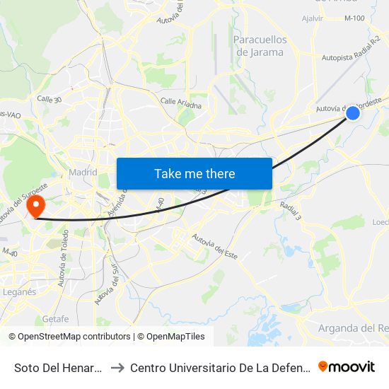 Soto Del Henares to Centro Universitario De La Defensa map