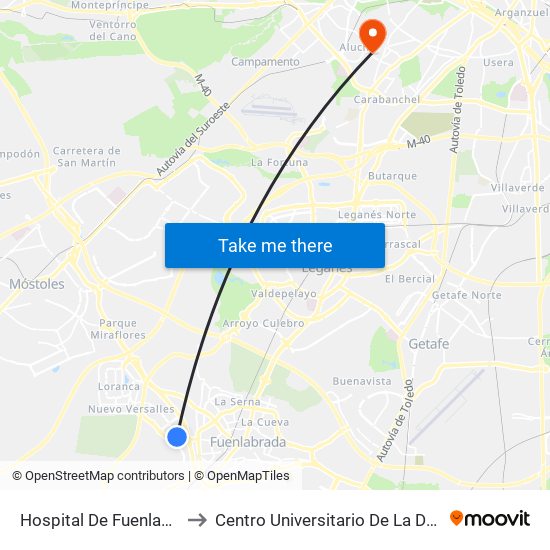 Hospital De Fuenlabrada to Centro Universitario De La Defensa map