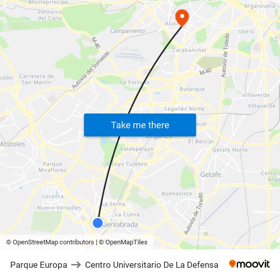 Parque Europa to Centro Universitario De La Defensa map