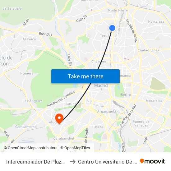 Intercambiador De Plaza De Castilla to Centro Universitario De La Defensa map