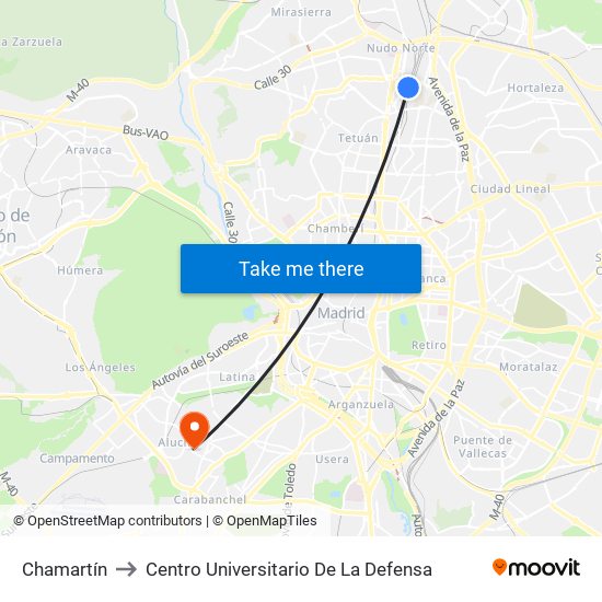 Chamartín to Centro Universitario De La Defensa map