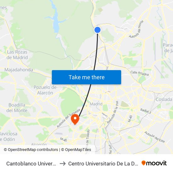 Cantoblanco Universidad to Centro Universitario De La Defensa map