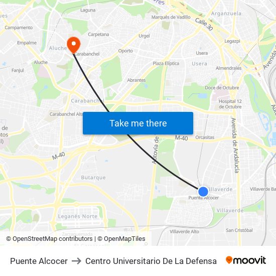 Puente Alcocer to Centro Universitario De La Defensa map