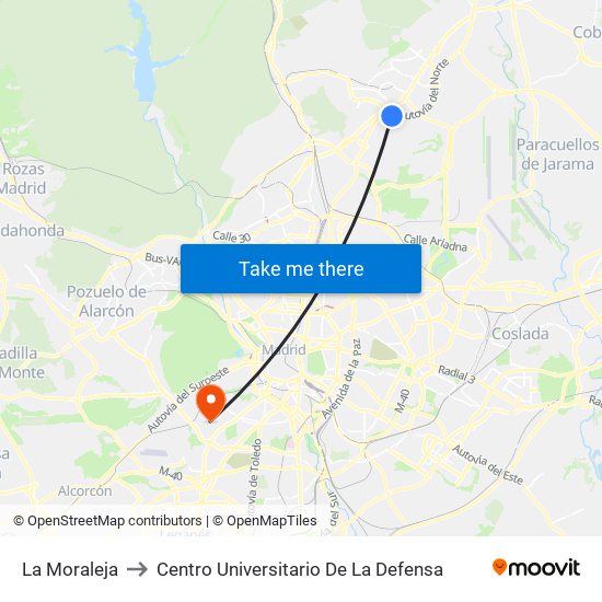 La Moraleja to Centro Universitario De La Defensa map