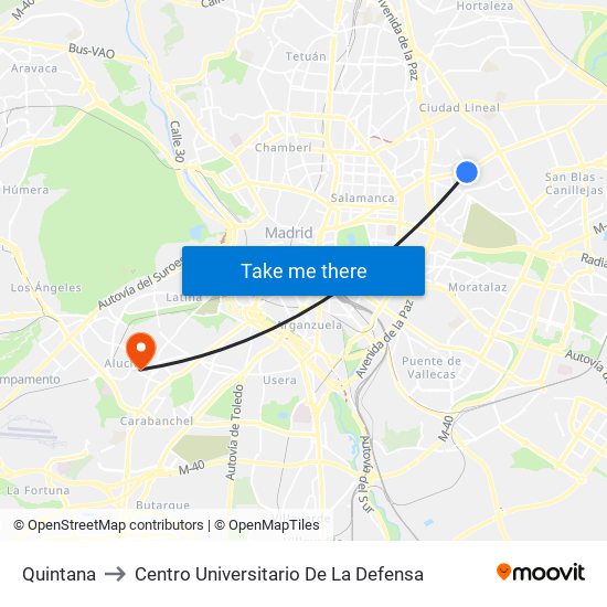 Quintana to Centro Universitario De La Defensa map