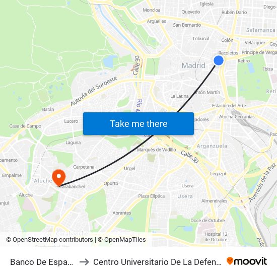 Banco De España to Centro Universitario De La Defensa map