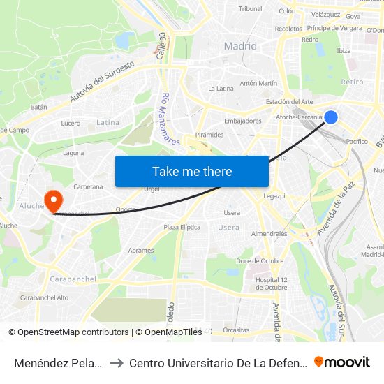 Menéndez Pelayo to Centro Universitario De La Defensa map
