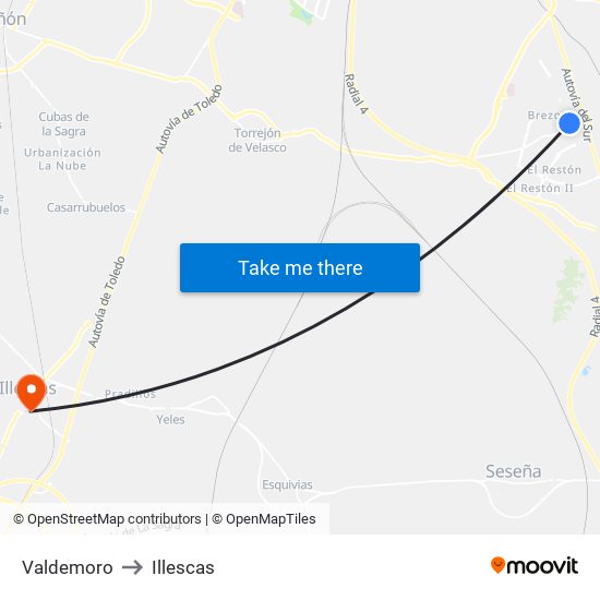 Valdemoro to Illescas map