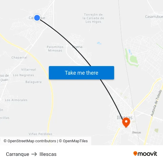 Carranque to Illescas map