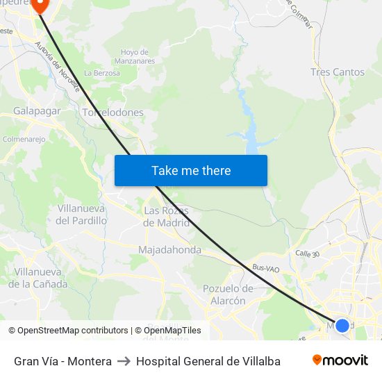 Gran Vía - Montera to Hospital General de Villalba map