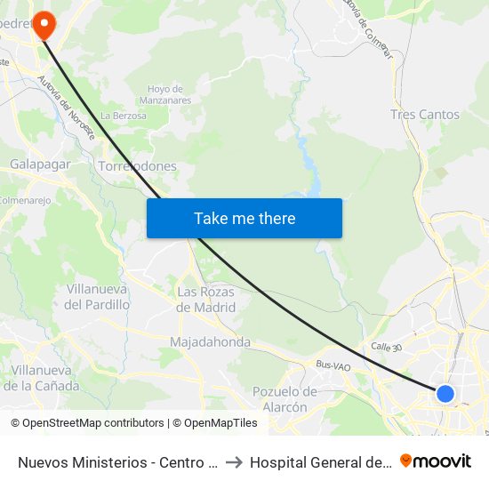 Nuevos Ministerios - Centro Comercial to Hospital General de Villalba map