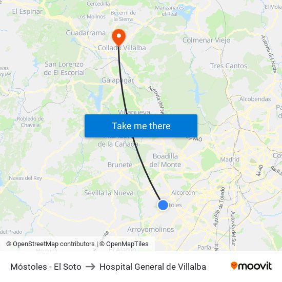 Móstoles - El Soto to Hospital General de Villalba map
