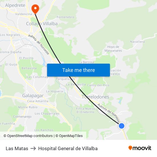 Las Matas to Hospital General de Villalba map