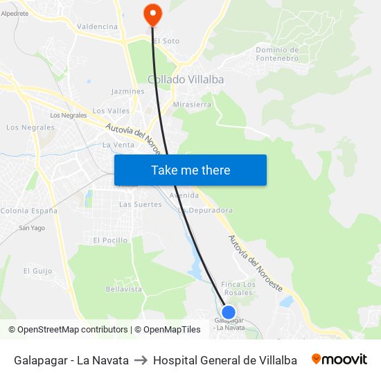 Galapagar - La Navata to Hospital General de Villalba map