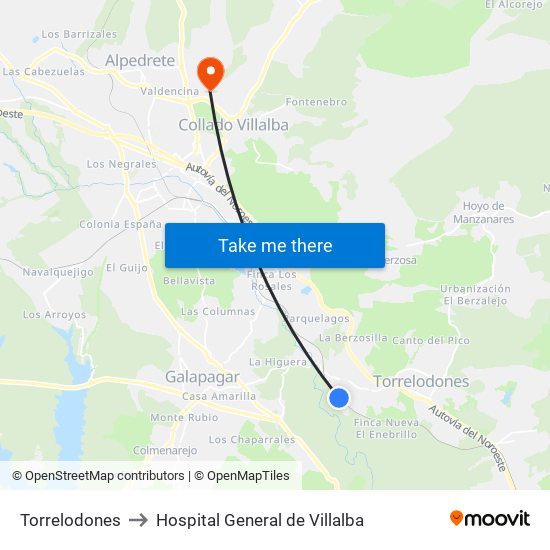 Torrelodones to Hospital General de Villalba map