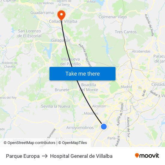 Parque Europa to Hospital General de Villalba map