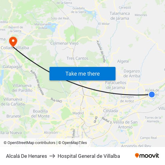 Alcalá De Henares to Hospital General de Villalba map