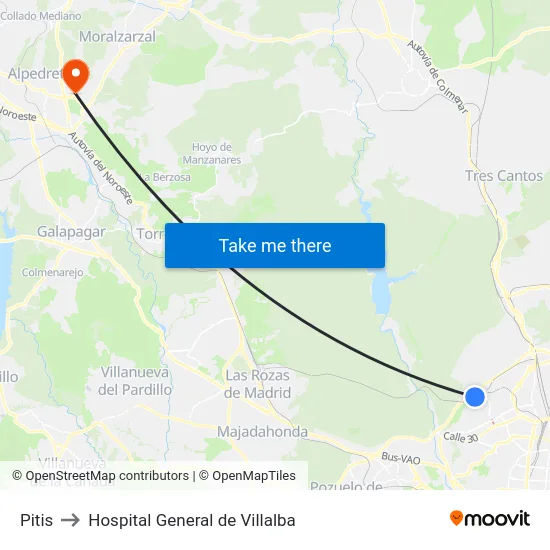 Pitis to Hospital General de Villalba map