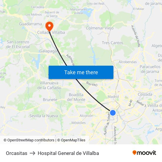 Orcasitas to Hospital General de Villalba map