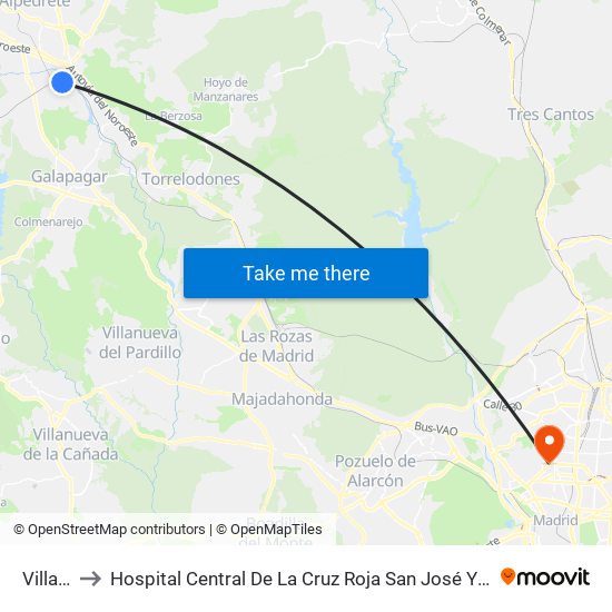 Villalba to Hospital Central De La Cruz Roja San José Y Santa Adela map