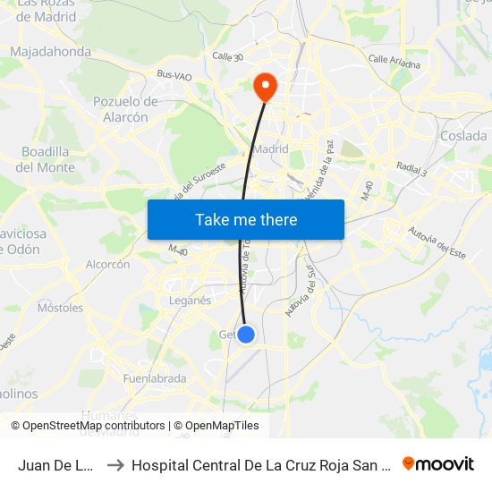 Juan De La Cierva to Hospital Central De La Cruz Roja San José Y Santa Adela map
