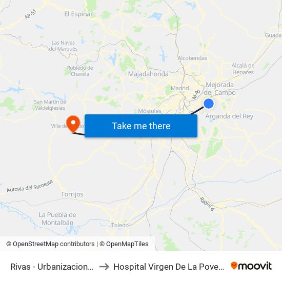 Rivas - Urbanizaciones to Hospital Virgen De La Poveda map