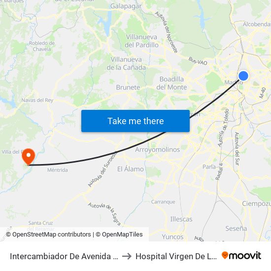 Intercambiador De Avenida De América to Hospital Virgen De La Poveda map