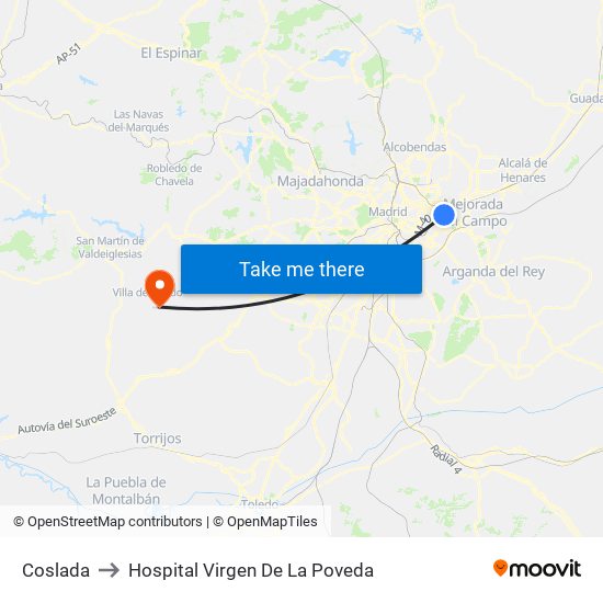 Coslada to Hospital Virgen De La Poveda map